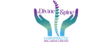 Logo design depicting an abstract spine in gradient hues held by two symmetrical hands