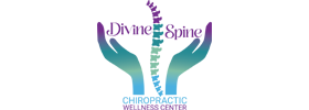 Logo for Divine Spine Chiropractic Wellness Center featuring a stylized spine in gradient shades
